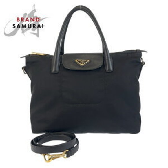 Prada Tessuto triangular black Nylon leather Shoulder Bag - Picture 1 of 9